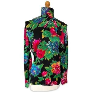 Escada Floral IKAT Silk Scarf Blouse Size 34 Or Small